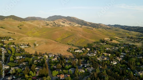 Rolling Hills in the Bay Area, California from Mount Diablo at sunset, Camera pan photo