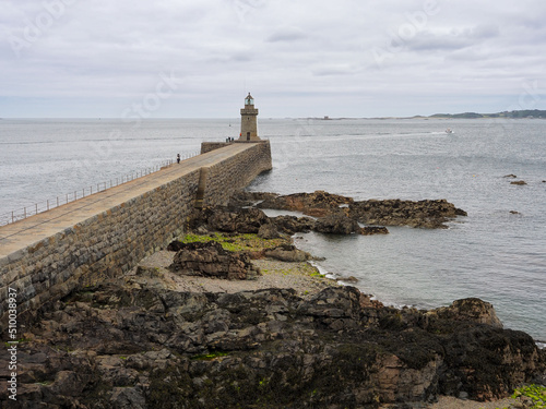 View down to Castle Breakwater Lighthouse, St Peter Port Harbour, Guernsey, Channel Islands photo