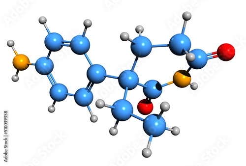 3D image of Aminoglutethimide skeletal formula - molecular chemical structure of AG isolated on white background
