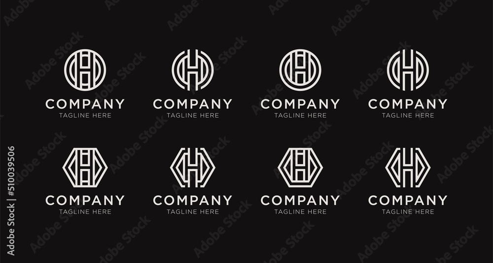 Set of letter H monogram logo design bundle. The logo can be used for any company business Set of letter H monogram logo design bundle. The logo can be used for any company business