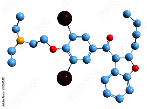  3D image of Amiodarone skeletal formula - molecular chemical structure of antiarrhythmic medication isolated on white background
 photo