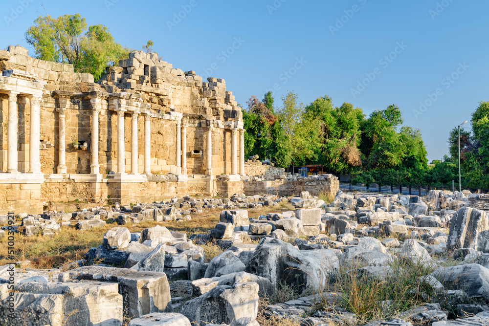 Awesome view of the Nymphaeum in Side, Turkey