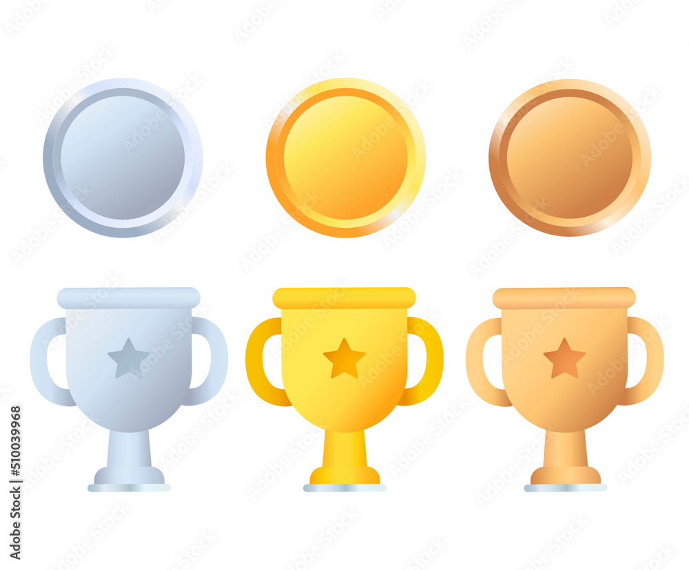 medal and trophy icon for winner illustration set. Silver, bronze
