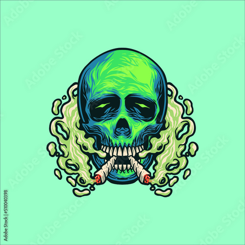 smoke weed and skull illustration vector design