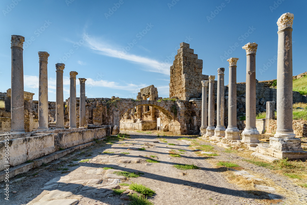 Scenic colonnade in Perge (Perga) at Antalya Province, Turkey