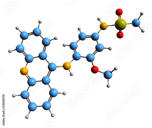  3D image of Amsacrine skeletal formula - molecular chemical structure of  antineoplastic agent isolated on white background photo