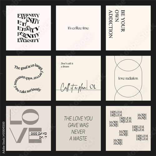 Design backgrounds for social media banner.Set of instagram quote post frame templates.Vector cover. Mockup for personal blog or shop.Layout for promotion.Endless square puzzle.	