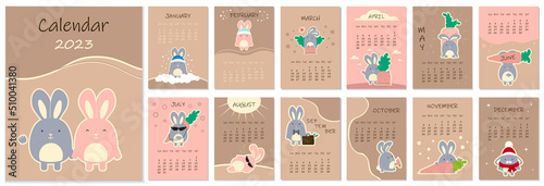 Calendar 2023 with a cute bunny © Mariart0