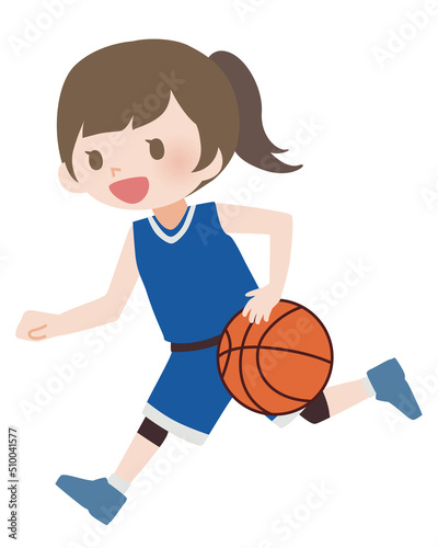 バスケットボールでドリブルをする女の子