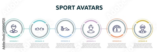 sport avatars concept infographic design template. included judoka, punching, kart racing, null, mph, skydiver icons and 6 option or steps.