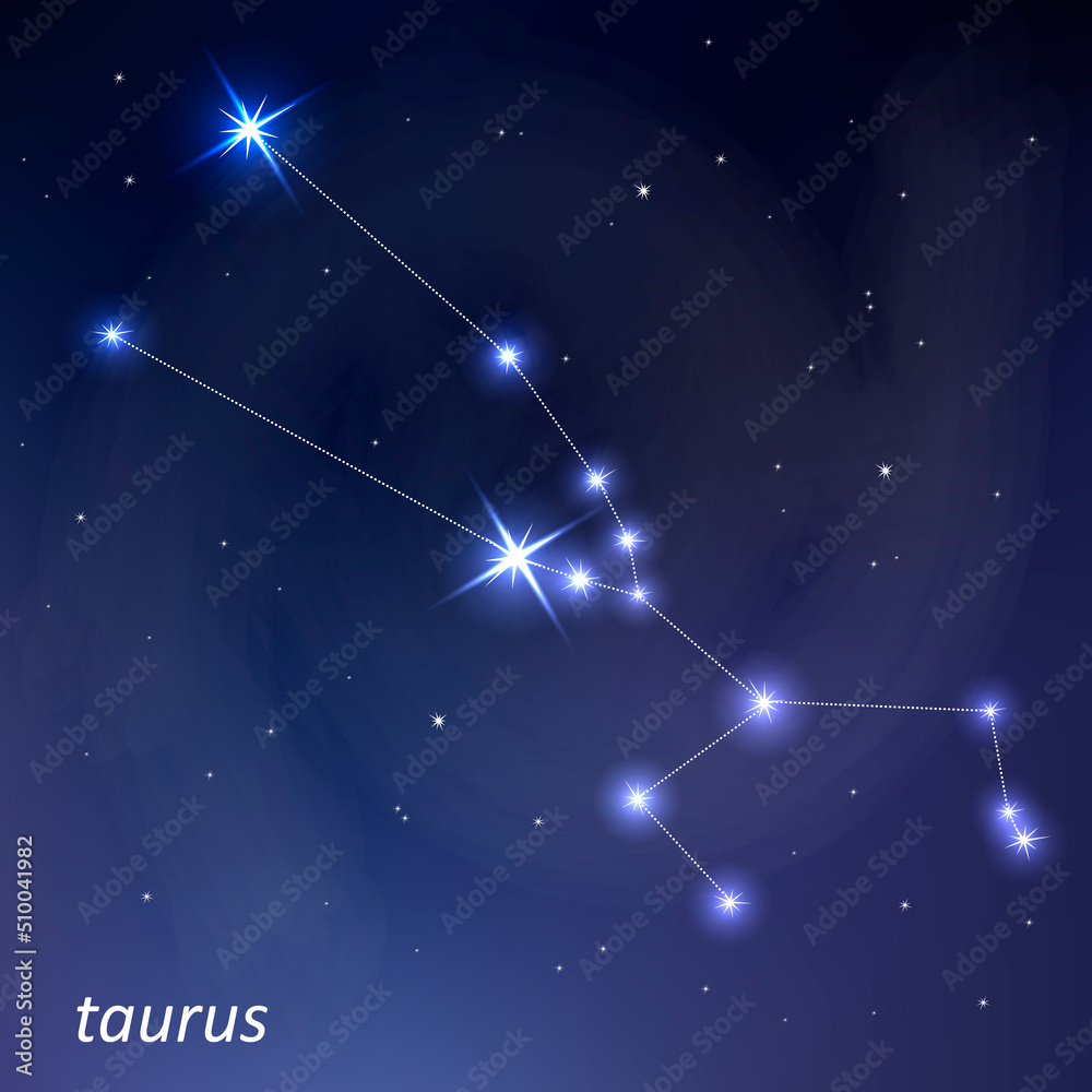 Zodiac signs in the night sky. Western zodiac horoscope. Taurus.
