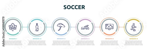 soccer concept infographic design template. included m leaf, isotonic, bike helmet, fitness step, telemetry, football players icons and 6 option or steps.