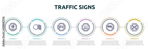 traffic signs concept infographic design template. included milk shake, low beam, camera, heat, co2, no waiting icons and 6 option or steps.