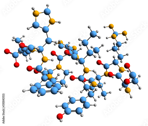  3D image of Angiotensin I skeletal formula - molecular chemical structure of peptide hormone isolated on white background