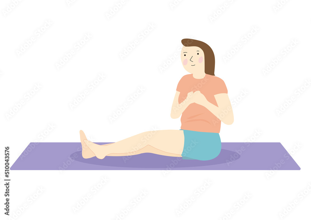 お尻歩きをするダイエット中の女性 お尻歩きをするダイエット中の女性