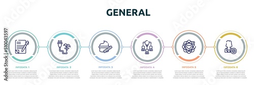 general concept infographic design template. included copywriting, biomass energy, beauty care, collaborative idea, core values, impeachment icons and 6 option or steps.