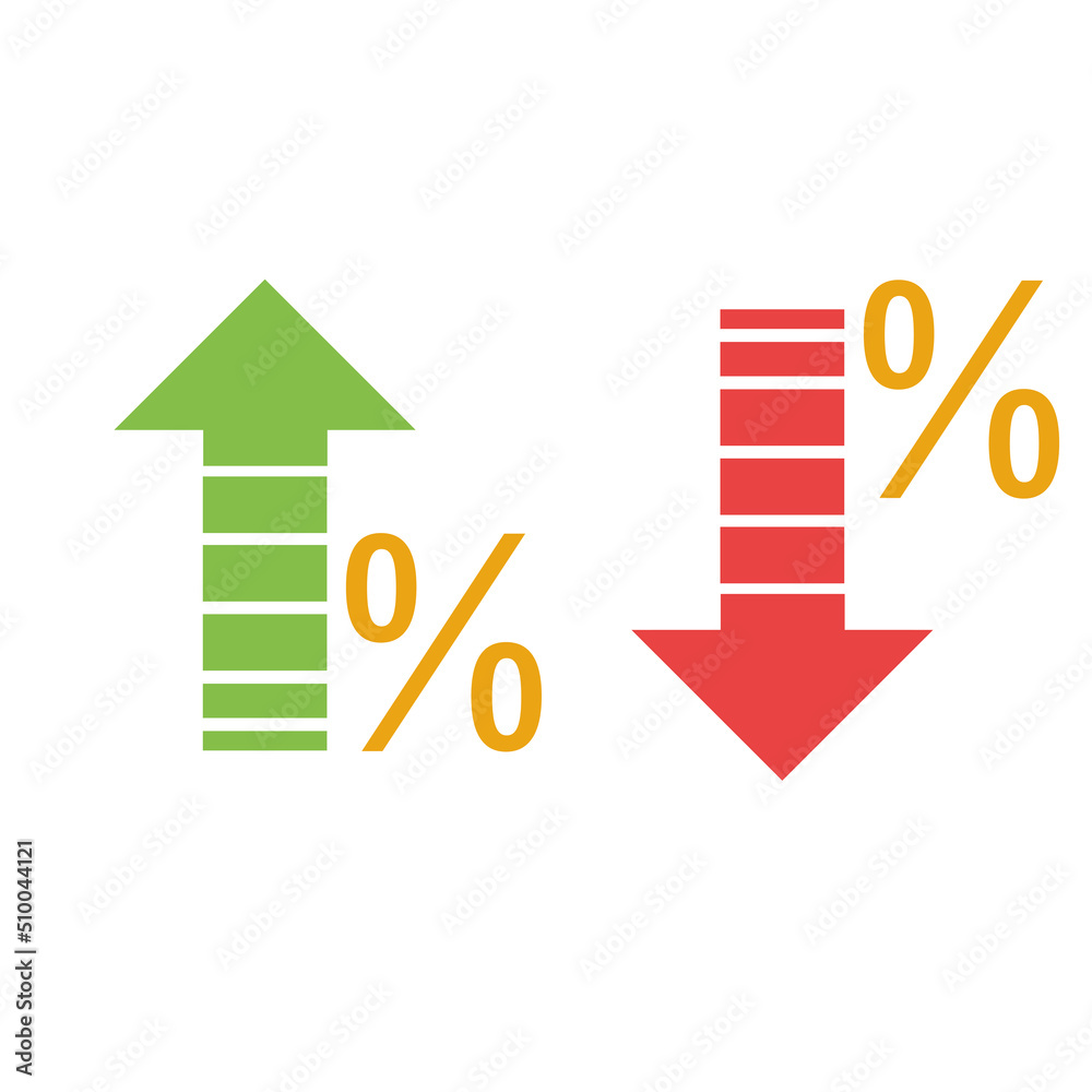 Red color arrow cutted from paper made as graph showing growth of stock market or business progress on the white background with two red and green paper arrows showing growth and drops Red color arrow cutted from paper made as graph showing growth of stock market or business progress on the white background with two red and green paper arrows showing growth and drops