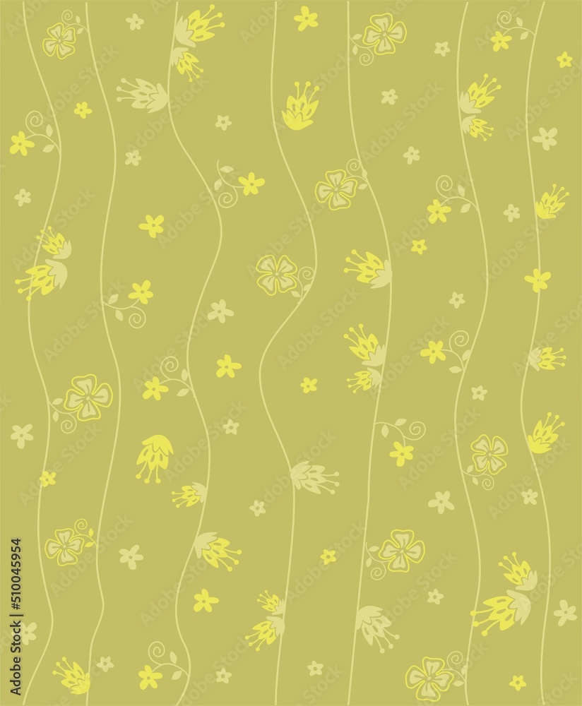Fototapeta premium Print with waterfall of flowers and leaves on green background