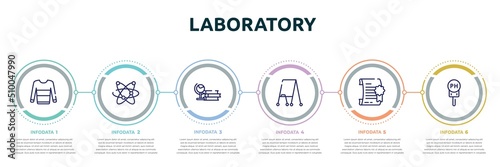 laboratory concept infographic design template. included sweatshirt, galaxy, studies, flipchart, degree, ph icons and 6 option or steps.