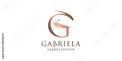 Letter G icon logo design with creative element lashes style Premium Vector photo