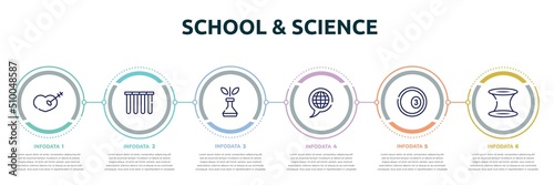 school & science concept infographic design template. included treason, tubes, biological, languages, ball pool, wormhole icons and 6 option or steps.