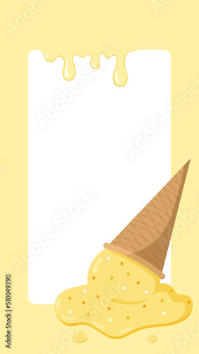 Sweet Melted Ice Cream Summer Vector Frame. Perfect Background for Social Media, Banners, Printed Materials etc.