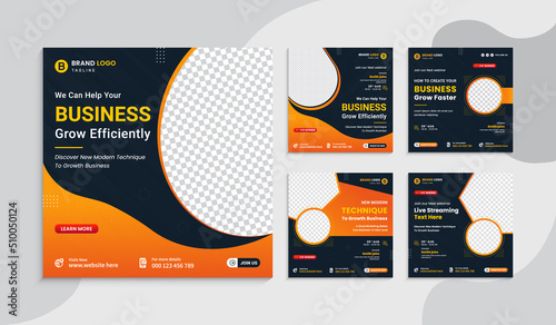Digital marketing lives webinar and business social media post template. Marketing social media post design or square social media post banner. Marketing agency social media post set template vector.