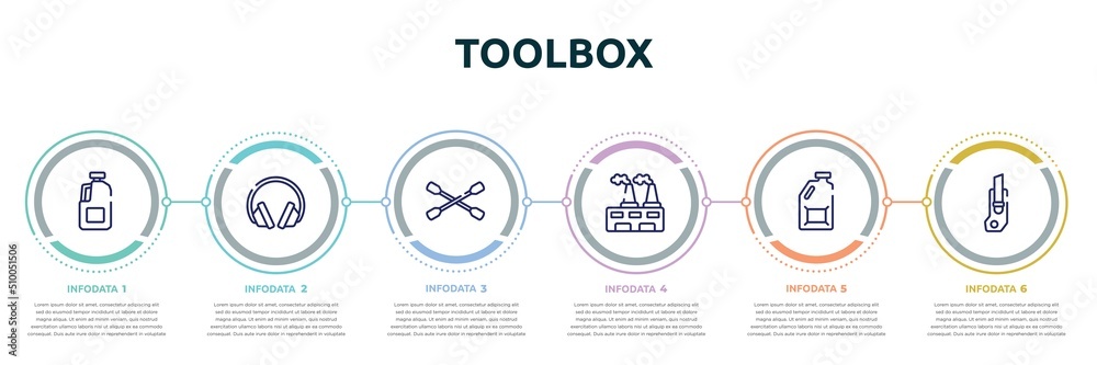 toolbox concept infographic design template. included gallon oil, ear ...