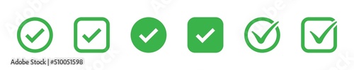 Green checkmark icon set. Tick icons collection. Vector isolated illustration. CHeck mark icons. Approved symbol.
