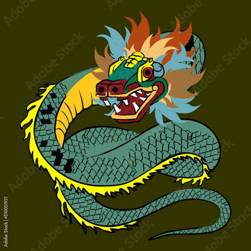 prehispanic mexican god. quetzalcoatl feathered Serpent illustration in vector format photo