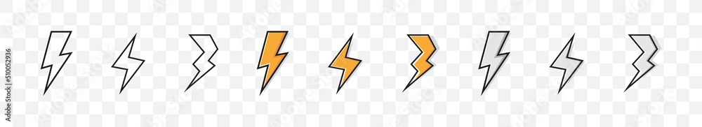 Thunderbolt lightning. Lightning bolt icons. Electric thunder bolt lightning flash icons set.