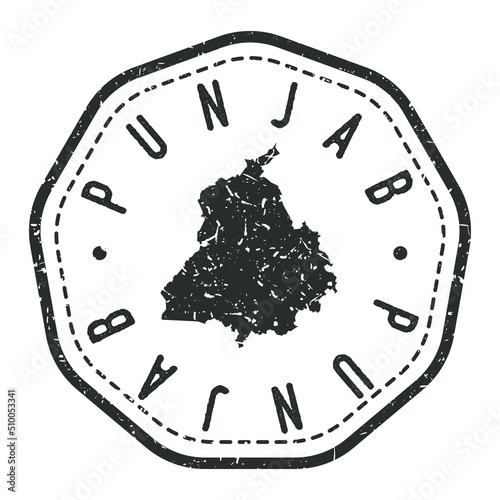 Punjab, India Map Stamp Retro Postmark. Silhouette Postal Passport. Seal Round Vector Icon. Badge Vintage Postage Design.