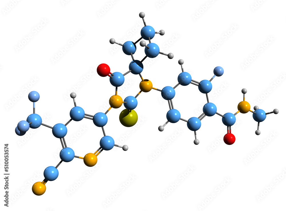  3D image of Apalutamide skeletal formula - molecular chemical structure of nonsteroidal antiandrogen isolated on white background