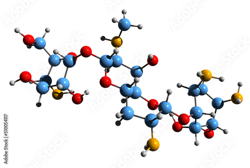  3D image of Apramycin skeletal formula - molecular chemical structure of Nebramycin II isolated on white background
 photo