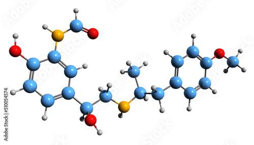  3D image of Arformoterol skeletal formula - molecular chemical structure of COPD medication isolated on white background