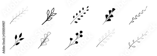 Laurels branches. Vector illustration. Vintage laurel wreaths. Leaf branches icons set.