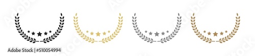 Laurel wreath victory icon in flat style. Gold Sivler and Bronze medal award. photo
