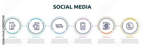 social media concept infographic design template. included 4g technology, bell interface, thanksgiving, phone auricular and buttons, internet connection by cellphone, tweet icons and 6 option or