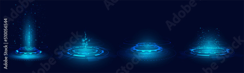 Hologram podium.futuristic circle blue vector HUD.Podium.Modern technology.Gaming.