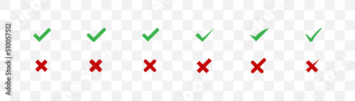 Set of check mark and cross icons. Vector illustration. Green checkmark and red cross symbol sign collection.