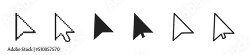 Mouse cursor icon set. Vector illustration. Computer arrow icons collection. Line Pixel computed cursor symbol.