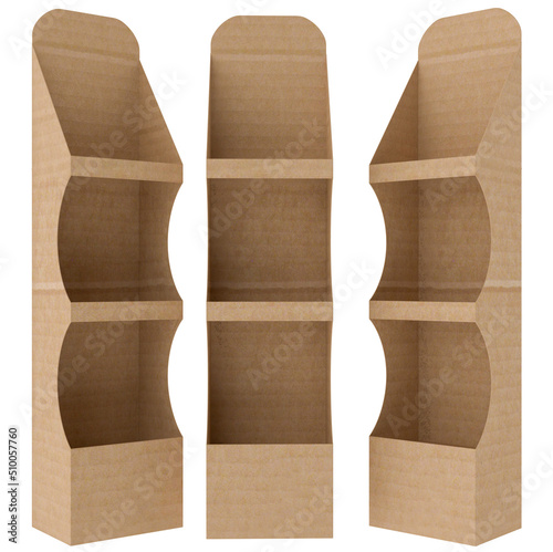 3D rendering - High resolution image pos floor display  box template isolated on white background, high quality details of cardboard