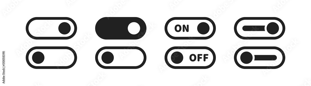 Toggle switch icon set. Vector illustration. On off slider toggle symbol collection. Toggle switch icon set. Vector illustration. On off slider toggle symbol collection.