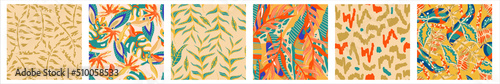 Fotografija Aesthetic boho jungle seamless pattern set for print design