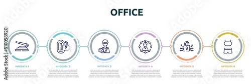 office concept infographic design template. included stack, convert, online banking, rise, personal security, identification card icons and 6 option or steps.