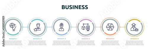 business concept infographic design template. included personal profile, cheque, retailer, address book, confirmation, taxes icons and 6 option or steps.