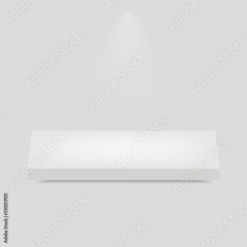 Empty white shelv isolated on grey background © Tetiana