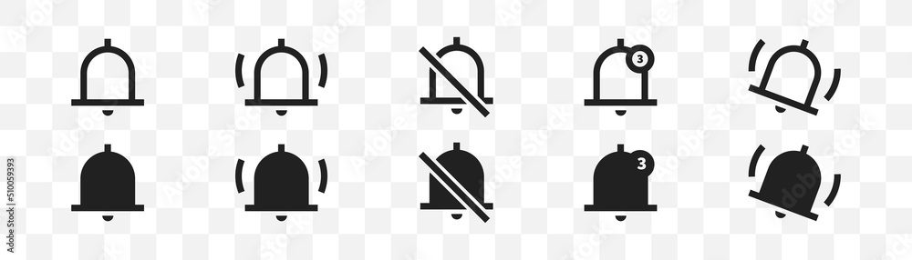 Notification bell icon set. Vector isolated illustration. Alarm symbol. Ringing bells collection. - obrazy, fototapety, plakaty 