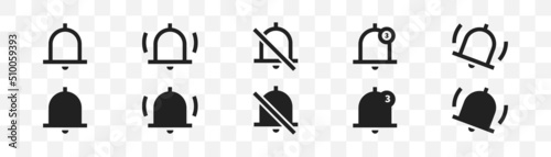 Notification bell icon set. Vector isolated illustration. Alarm symbol. Ringing bells collection.
