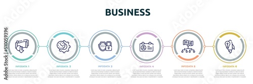 business concept infographic design template. included devaluation, time management, encryption, identification card, hierarchy structure, start up icons and 6 option or steps.